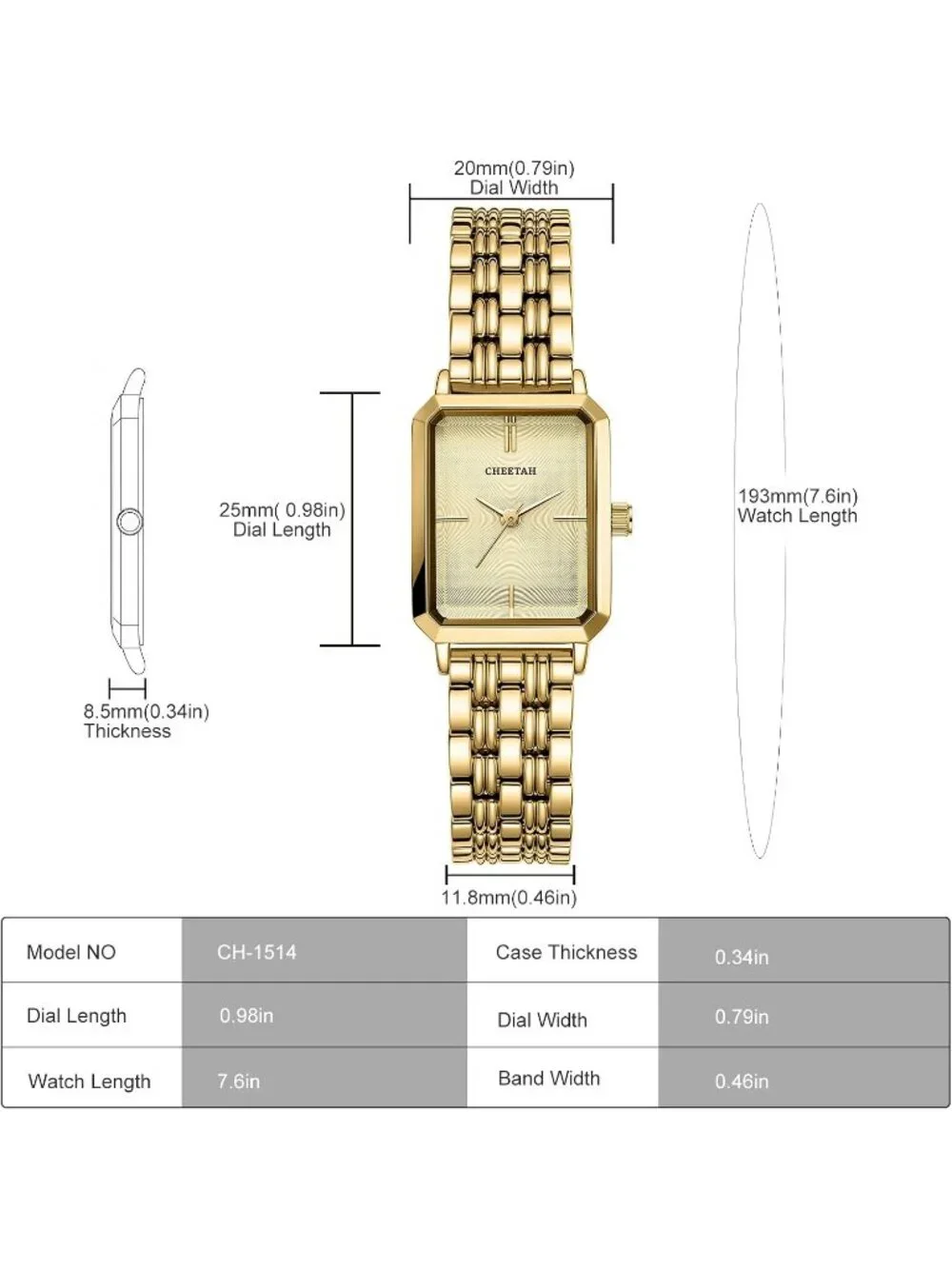 Women's Gold Two Tone Rectangular Dial Stainless Steel Bracelet Wrist Watch